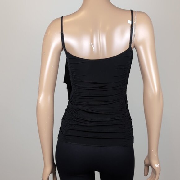 Guess Ruffled Cami Tank Top Black Ruched Asymmetric Party Cowl Neck Size XS - Picture 8 of 12